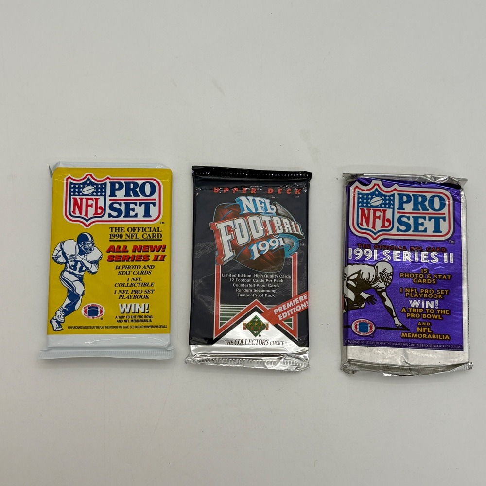 Vintage NFL Football Card Pack Lot 1990 1991 Pro Set Upper Deck Premiere Edition